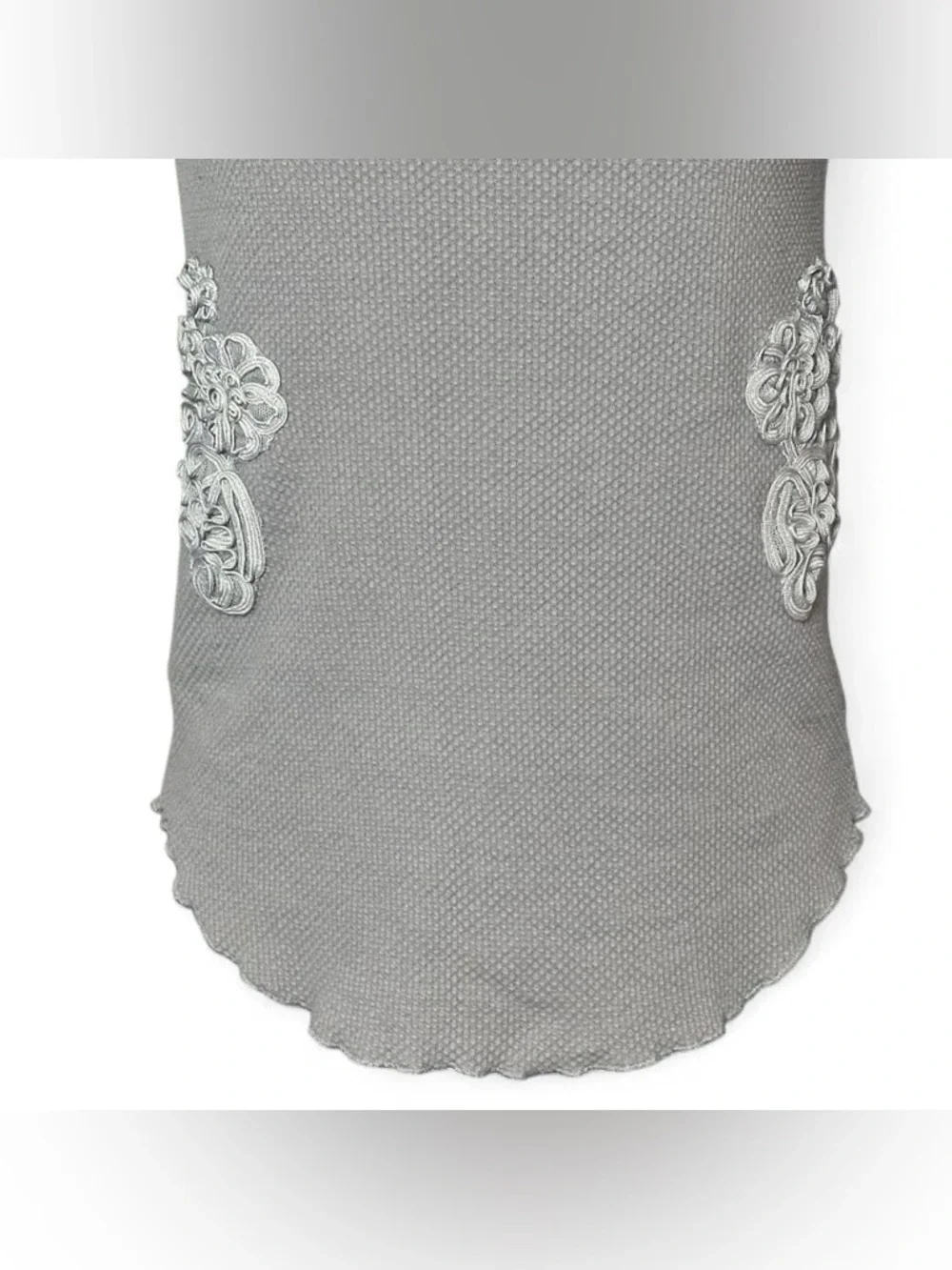 Free People Gray Lace & Ribbon Decorative Trimmed Waffle Knit Top‎